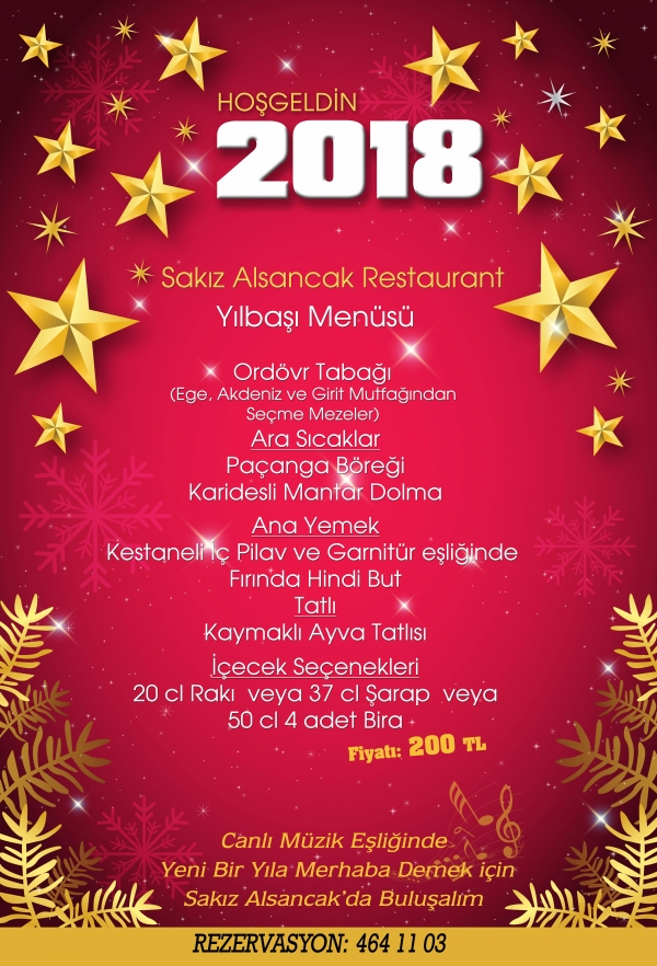 Sakız Alsancak Restaurant 2018 Yılbaşı Menüsü